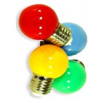 prikkabel LEDlamp | E27 | 1W | kunststof bol | set van rood, groen, geel, blauw | lichtbeleving 15 Watt